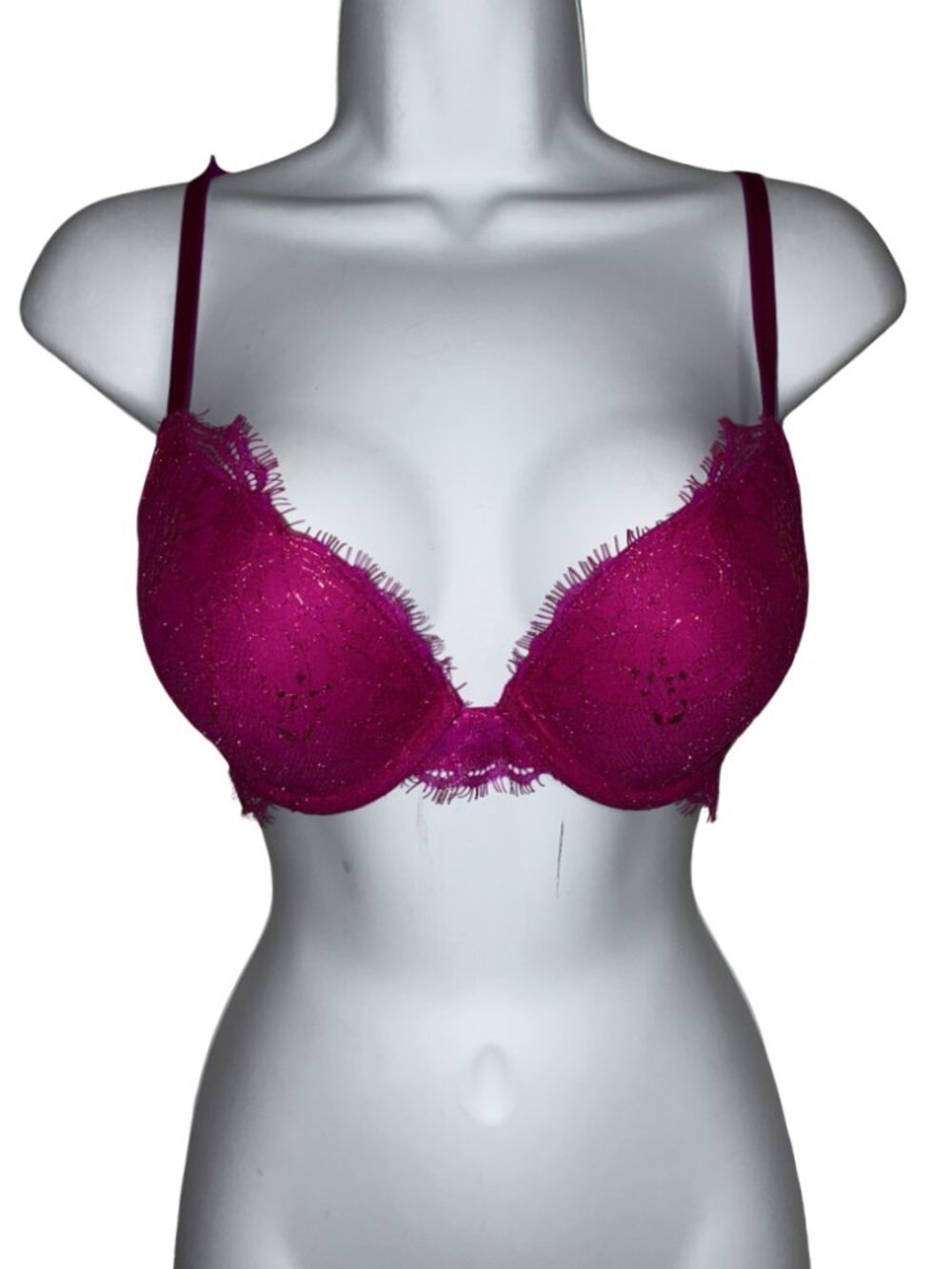32D*Victoria's Secret*Very Sexy Hot Pink Lacy Glittery Push-Up Bra